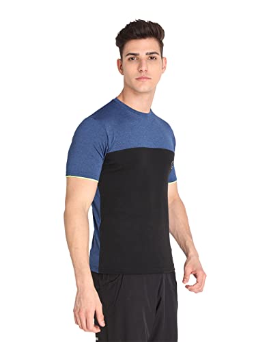 Image of CHKOKKO Men's Round Neck Gym T-Shirt Blue Black Neon XL