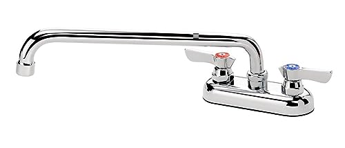Krowne 11-412L Silver Series Faucet, Deck Mount, 4' Centers, 12' Swing Spout, 1/4 Turn Ceramic Valves, 1.8 GPM, Chrome Finish, NSF Low Lead Compliant