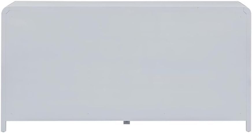 Pemberly Row Contemporary 6-Drawer Wooden Dresser, Pastel Blue, 62" W x 19" D x 32.2" H, Rattan Fronts, Soft-Close Drawers, Fully Assembled, Bedroom Storage Furniture
