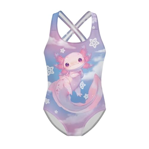 Image of WELLFLYHOM Girls Bathing Suits Size 5-14 One Piece Cross Back Swimsuit Sleeveless Full Coverage Swimwear for Beach Swimming