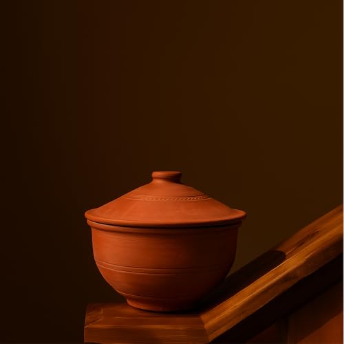 Image of 250 ML Earthenware Handcrafted Mitti Curd Pot with Lid for Kitchen,Terracotta Clay Dahi Handi for Setting /Serving /Cooking Rice,Traditional Biryani Pot | Brown, Set of 1