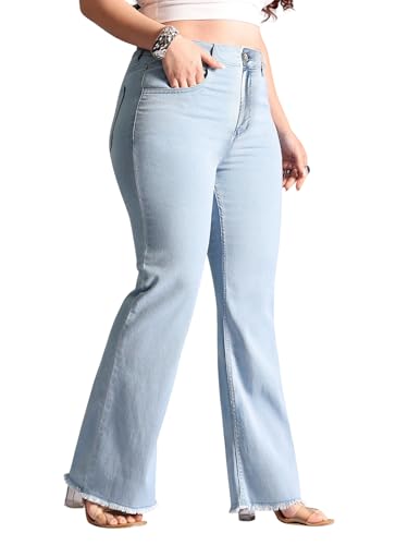 Image of Miss Chase A+ Women's Wide-Leg High-Rise Regular-Length Stretchable Cargo Denim Jeans