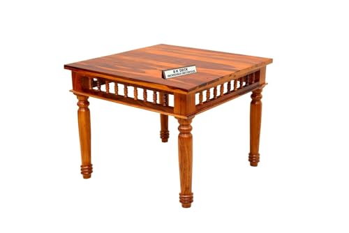 Image of RK Deck Solid Sheesham Wood Traditional Dining Table 4 Seater | Wooden Four Seater Dinning Table | Chairs with Cushion | Dining Room Sets for Restaurants (CNC-Style-02, Honey Finish)
