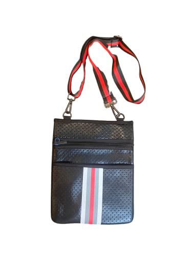 Image of Dallas Hill Mini Crossbody Handbag for Women, Black Crossbody Purse with Red & Silver Stripe,Adjustable Shoulder Strap