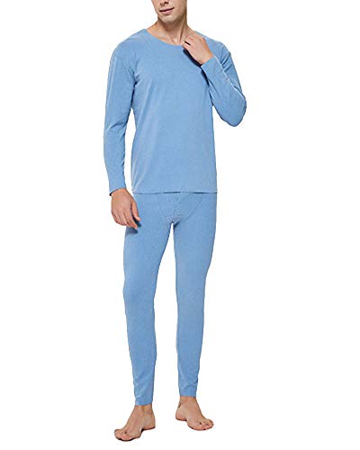 Hombres Invierno cálido Esquí Traje de Ropa Interior Térmica Manga Larga Cuello Redondo Camiseta Interior y Pantalón para Correr, Esquiar, Ciclismo, Entrenamiento Claro Azul XXXL