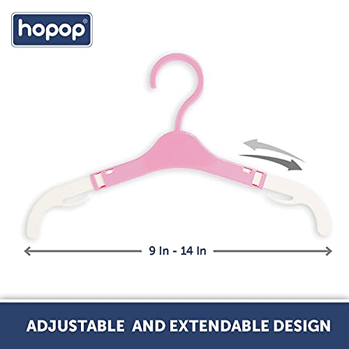 Image of Hopop Kids Hangers | Telescopic Adjustable Anti Slip Plastic Hanger for Baby & Kids Clothes |Extendable Hanger for Wardrobe|Baby Hangers for Kids Clothes Set| Multicolour (Pack of 6)