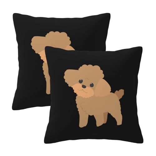 クッションカバー かわいい トイプードル 犬 萌え 45x45cm 2枚セット 柔らかい シンプル おしゃれ 抱き枕カバー 装飾枕カバー ファスナー式 ソファ背当て 座布団カバー 車用 家庭用 インテリア飾り 通年使用 プレゼント