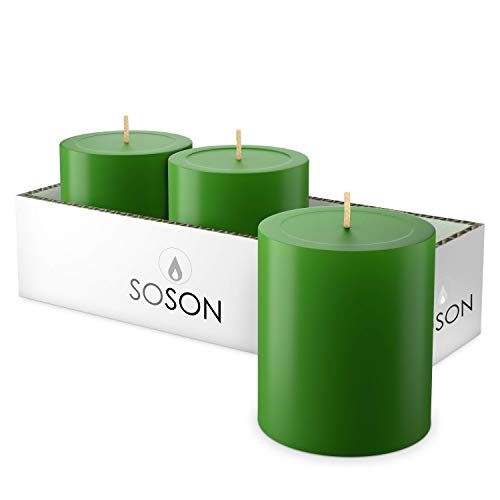 Simply Soson Smooth 2.75x3 Green Candles | Pillar Candles for Home | Unscented Candles & Dripless Pillar Candles | Long Lasting Candles | Large Candle for Home | 3 Pack of Candles