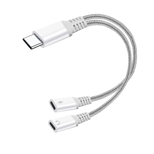 USB C Splitter to 2 Female Adapter Y Cable - One for Charging, One for Audio Port (Solve Charging Issue When Using Headphones)