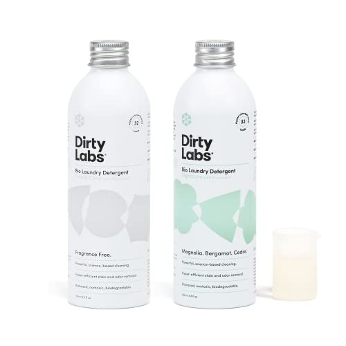 Dirty Labs | Bio-Liquid Laundry Detergent Starter Kit | Signature & Free & Clear | 2x 32 Loads (8.6 fl oz) | Hyper-Concentrated | High Efficiency & Standard Machine Washing | Nontoxic, Biodegradable