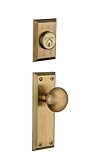 Grandeur Fifth Avenue Plate with Fifth Avenue Knob and Matching Deadbolt Complete Single Cylinder Combo Pack Set, Vintage Brass,820872