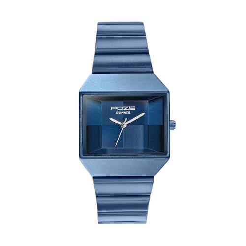Image of Sonata Poze 8 Quartz Analog with Blue Dial Blue Stainless Steel Strap Watch for Unisex - SP80160QM01W