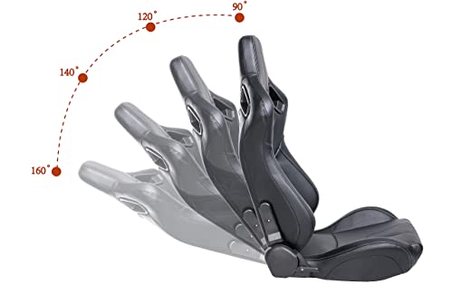 Racing Seats, 2Pcs Universal Pvc Leather Bucket Seats Sport Pair Adjustable Seats With Sliders (Black & Red Stitching) #TOP2