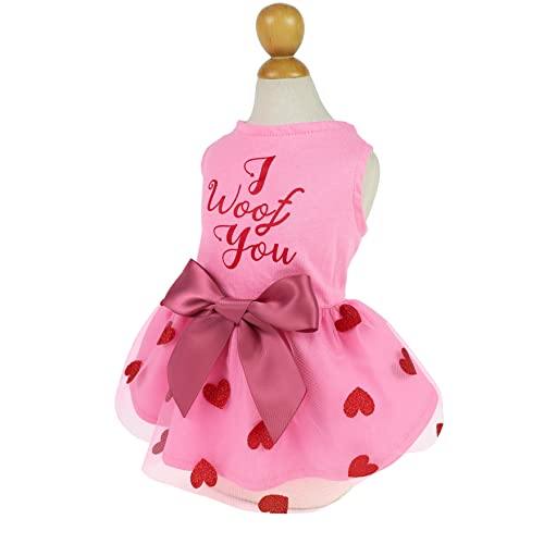 Fitwarm Mothers Day I Woof You Dog Dress 100% Cotton Girl Dog Clothes Pet Apparel Doggie Tutu with Bowknot Cat Clothing… - Image 4