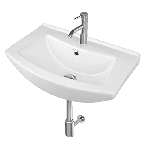 Image of Wash Basin Wall Hung Mounted Glossy Finish White Sink for Bathroom (18 x 14 x 6 Inch)