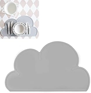 Silicone Baby Placemats, Cloud Silicone Baby Placemat, ,Kids Table Mat, Kids Table Mat, Universal for Dog Cat Feeding Mat Silicone, 18.9 x 10.6in Dog Mat For Bowls, Non Slip Waterproof (Grey)