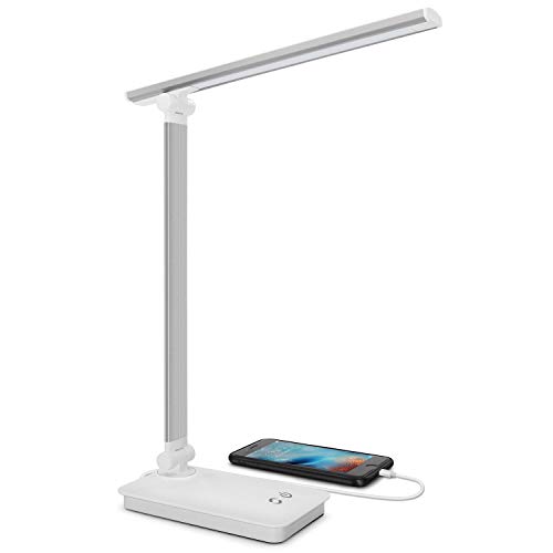 Chesbung LED Desk Lamp, LED USB Charge Eye-Caring Table Lamp, Dimmable Office Study Computer Desk Light, Touch Control, Memory Function, 5 Color Mode & 3 Brightness, Foldable LED Lamp for Reading