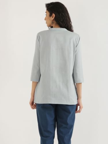 Image of SAADAA Women Short Kurti Airy Linen Regular Fit Kurta with 3 /4th Sleeves, Mandarin Collar, Side Slit Perfect for Casual, Formal, and Ethnic Wear