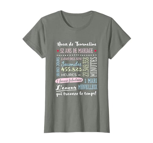 Cadeau 52 ans de mariage pour couple - Noces de Tourmaline T-Shirt