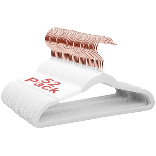 Wellong Grucce Velluto, 28 cm Grucce per Vestiti per Bambini Antiscivolo Grucce per Bambini per Neonati e Bambini 52 Pezzi Bianco (Oro Rosa)