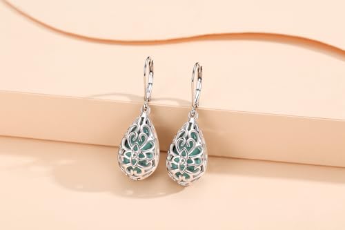 Teardrop&Heart Turquoise Jewelry for Women-Genuine Turquoise Leverback Earring 925 Sterling Silver Dangle Drop Earrings Vintage Gifts for Valentine/Mother's Day/Christmas3