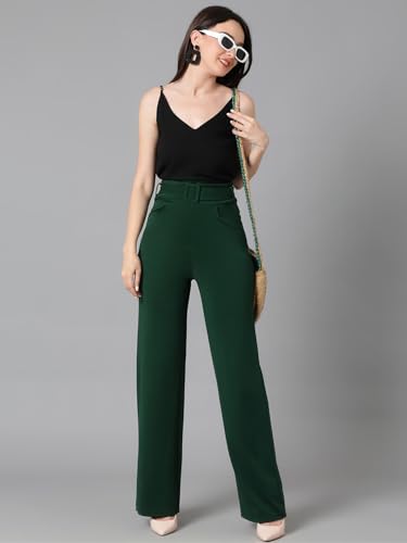 Image of KOTTY Women's High Rise Viscose Rayon Relaxed Fit Korean Trousers