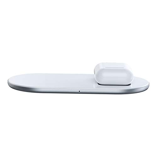 Image of Baseus 2 in 1 18W QI Standard Fast Charging Wireless Charger for Phones & Pods (for iPhone + Airpods, White)