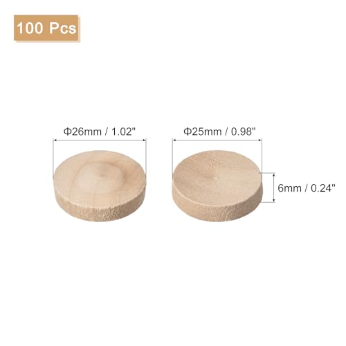Image of uxcell 100Pcs Flat Head Wood Plugs, 1 Inch Wooden Button Screw Plug Wood Plugs Screw Hole Covers for Furniture Tables Chairs
