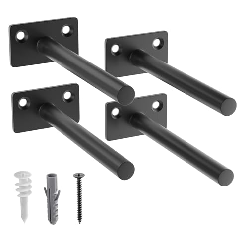 LEOPO Black 4-Pack 5 inch Floating Shelf Brackets, Hidden Shelf Bracket for Wood, Concealed Blind Shelving Support,Invisible Coated Brackets for DIY Decorative,Fit for Kitchen, Bathroom,Study Room