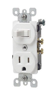 Leviton C24-05225-00W White Commercial Combination Toggle Switch & Receptacle