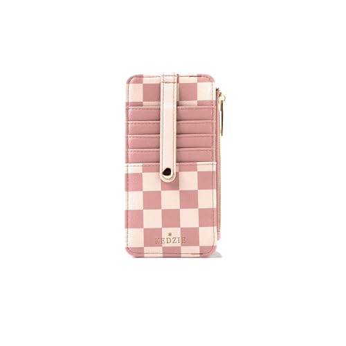 Image of KEDZIE Essentials Only Women's Zippered Wallet in Vegan Leather Small Card Holder Wallet Exterior ID Window - Check Please