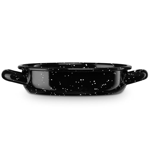 briebe Cazuela Baja Inducción 18 cm, Cazuelita Individual 0,9 L Fuente Acero Esmaltado Vitrificado Apta, Vitrocerámica, Fuego, Gas, Horno, Restaurantes/Hogar, Levante, Negro Moteado