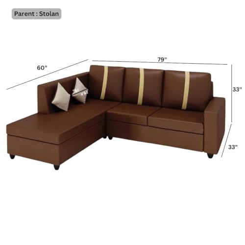 Image of FURNY Nathanoy 4 Seater Leatherette LHS L Shape Sofa Set (Brown) Premium Finish | Ideal for Living Rooms