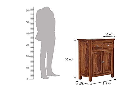 Image of SHIKHA WOOD CRAFT Solid Sheesham Wood Sideboard Cabinet with 2 Drawers and 2 Doors Storage | Wooden Multipurpose Cabinet Storage Furniture for Living Room, Bedroom, Hotel, and Kitchen (Brown Finish)