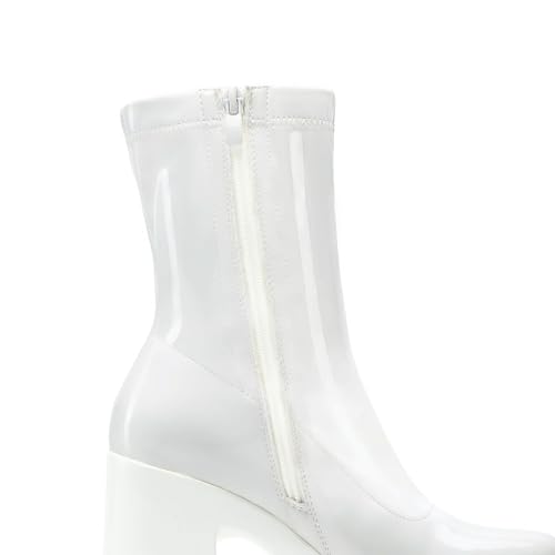 DREAM PAIRS Women's Platform Gogo Ankle Boots High Chunky Block Heel Square Toe Booties Shoes,Size 8,White-Pat,SDAB2310W