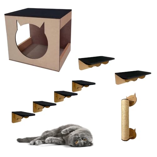 Playground Gatificação Fixo de Parede Para Gatos Brinquedo em Mdf 6mm + Arranhador de Sisal