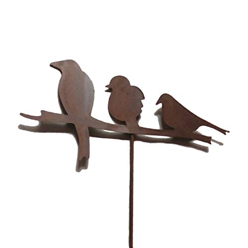 Spina da giardino 3 Uccelli su ramo, Spina da giardino in metallo Decorazione ruggine Deco resistente alle intemperie per giardino, terrazza, balcone o casa