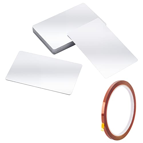 NBEADS 50 tarjetas de visita de metal, tarjetas de visita de aluminio blanco de transferencia térmica con aislamiento de PP cinta resistente al calor para impresiones personalizadas