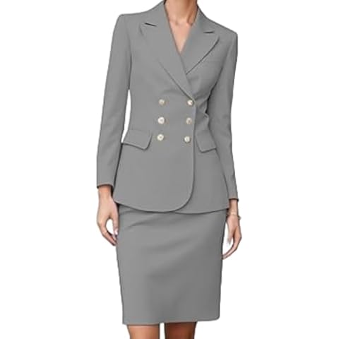 KAMISIGA Women's Classic Grey Skirt Suit Set Cover