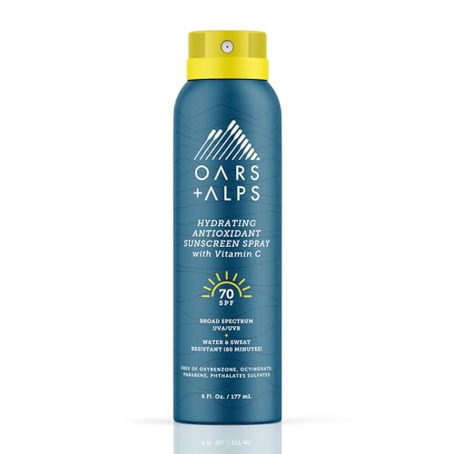 Image of Oars + Alps SPF 70 Face & Body Broad Spectrum Sunscreen Spray | Fast-Absorbing, Lightweight, Non-Greasy, Hawaii Reef Act 104 Compliant, Water-Resistant, Octinoxate + Oxybenzone Free, 6 Oz, 1 Pack