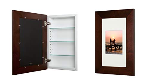 Image of 14x24 Concealed Picture Frame Medicine Cabinet Without Mirror for Bathroom, Recessed in The Wall, Made in North America, Real Wood, NO MDF, Adjustable Shelves, Hidden, Espresso