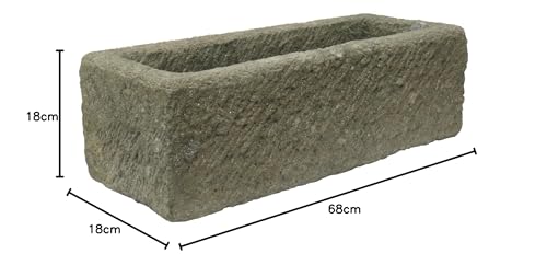 STONE art & more Steintrog Pflanztrog Nantes, 80 cm, bossiert, Steinmetzarbeit aus Lava-Stein (Basanit), Garten-Deko, frostfest