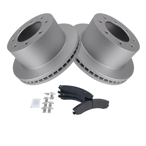 Image of TRQ Rear Brake Pad & Rotor Kit Semi-Metallic Premium G-Coated Compatible with 2011-2019 Chevrolet Silverado 3500 HD GMC Sierra 3500 HD