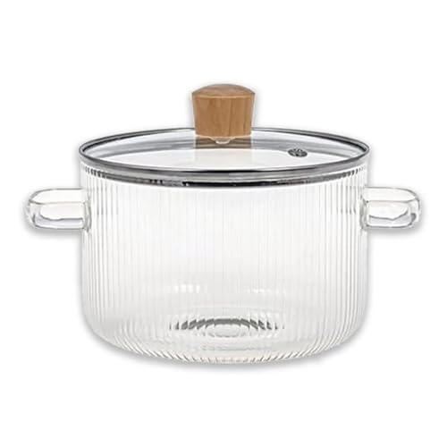 Olla de vidrio con tapa, 1,6 L, resistente al calor, alta borosilicato, olla transparente para cocinar a fuego lento