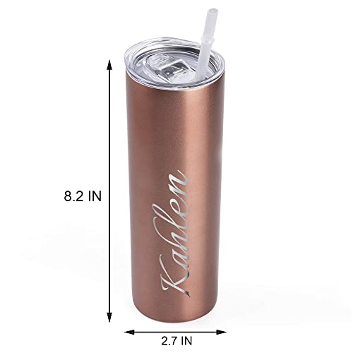 Rubin Personalized Tumbler Laser Engraved Customized Cup Name/Title - 20 Oz Stainless Steel - Includes Straw And Lid - Vacuum Insulated Gift For Bride, Bridal Party, Birthday, Teacher (Rosegold) #TOP6