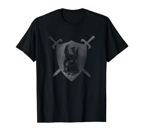 Dragon Crossed Swords Shield Medieval Heráldica Art Graphic Camiseta