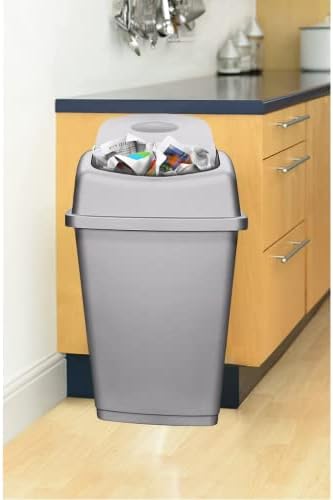 VTL® 50 LITRE PLASTIC WASTE SWING BIN - KITCHEN - HOME - RUBBISH - DUSTBINS - SILVER