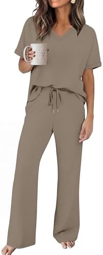 Sampeel Lounge Sets for Women 2 Piece Sets Summer Resort Wear 2026 Vacation Airport Travel Cruise Outfits Fashion Matching Clothing Coffee L