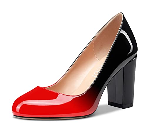 Aachcol Women Pumps Chunky Block High Heel Slip-on Close Round Toe Shoes 3 Inch2