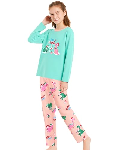 Image of Beezizac Girls Pajamas Cute Print Short /Long Sleeve Pants Set Size 6-18 | Soft Stretch Poly Blend, Comfy Crewneck, Elastic Waist Pants, Everyday & Holiday Sleepwear for Big Girls, Tweens & Teens